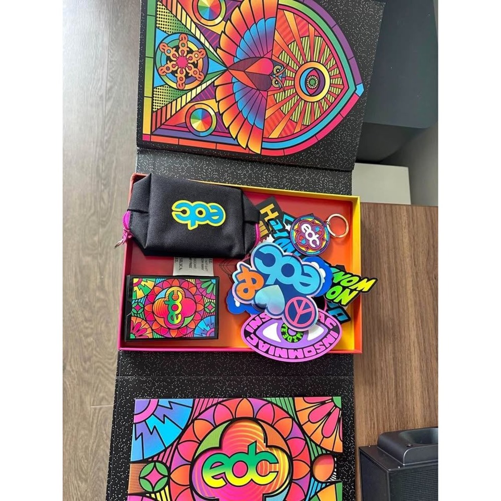 EDC Festival Accessories Set Stickers Keychain Pouch Wallet Rave EDM Memorabilia